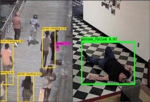 Surveillance camera system with added intellisee artificial intelligence software showing weapon and slip and fall detection