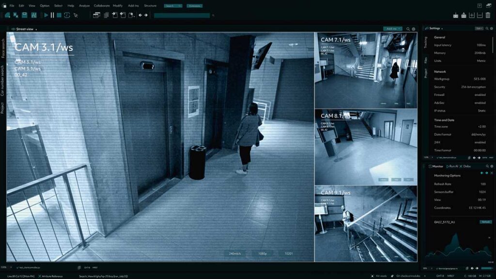 Security camera footage showing proactive monitoring of a building